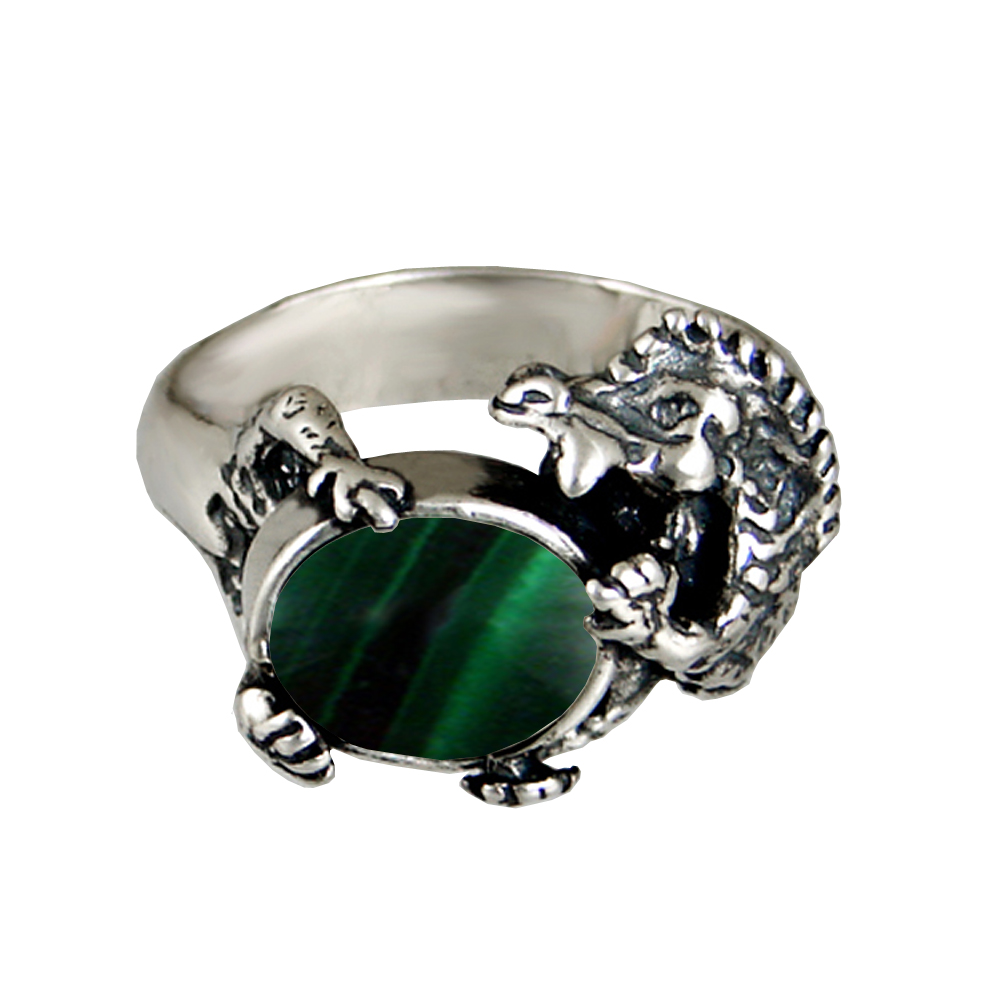 Sterling Silver Dragon Ring With Malachite Size 6 Sterling Silver Dragon Ring With Malachite Size 6